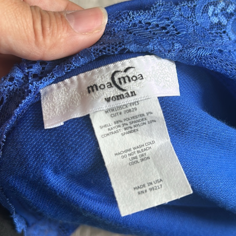 Moa Moa Royal Blue Lace Accent Blouse - Picture 7 of 7